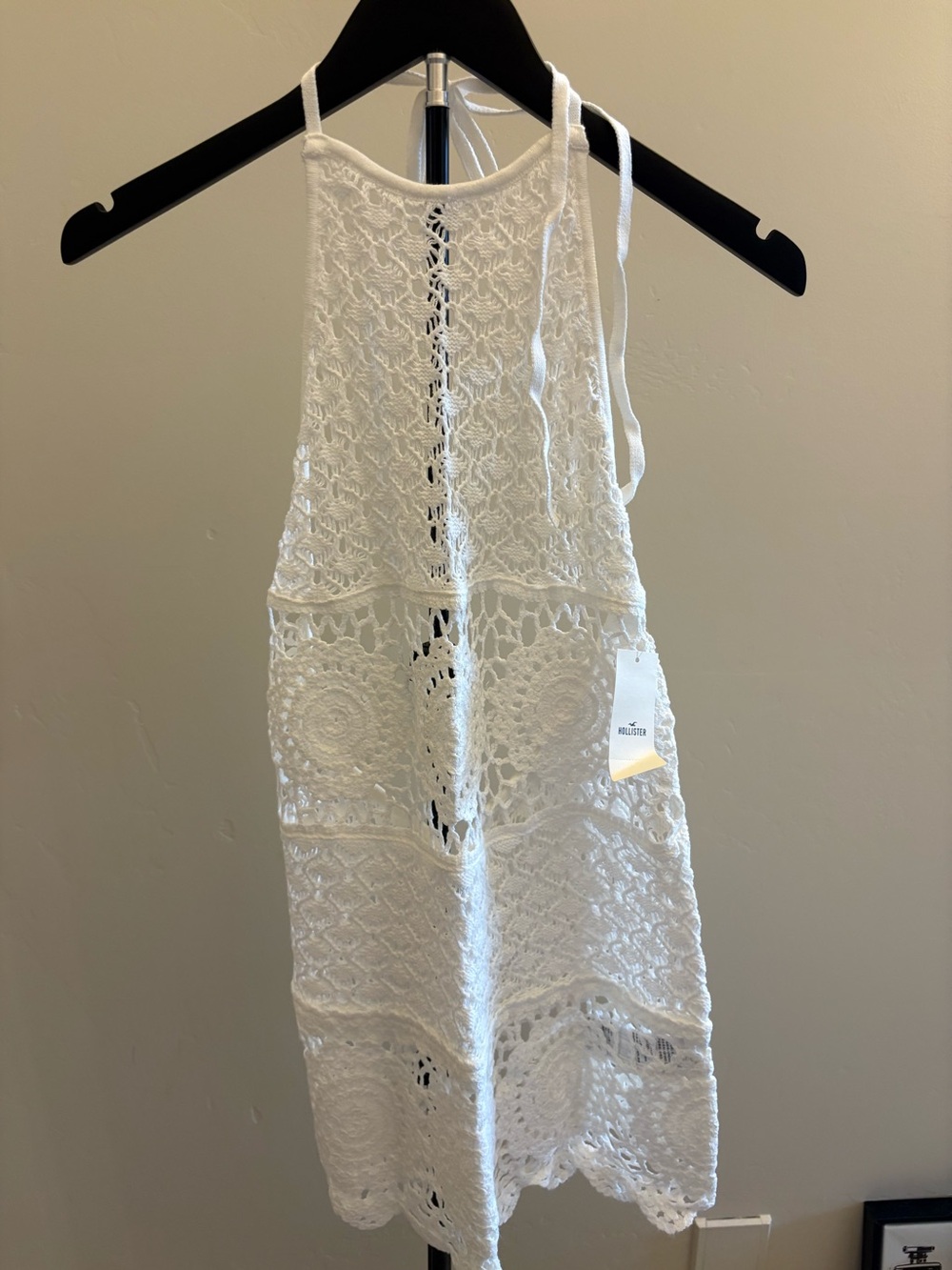Hollister White Crochet Halter Mini Dress